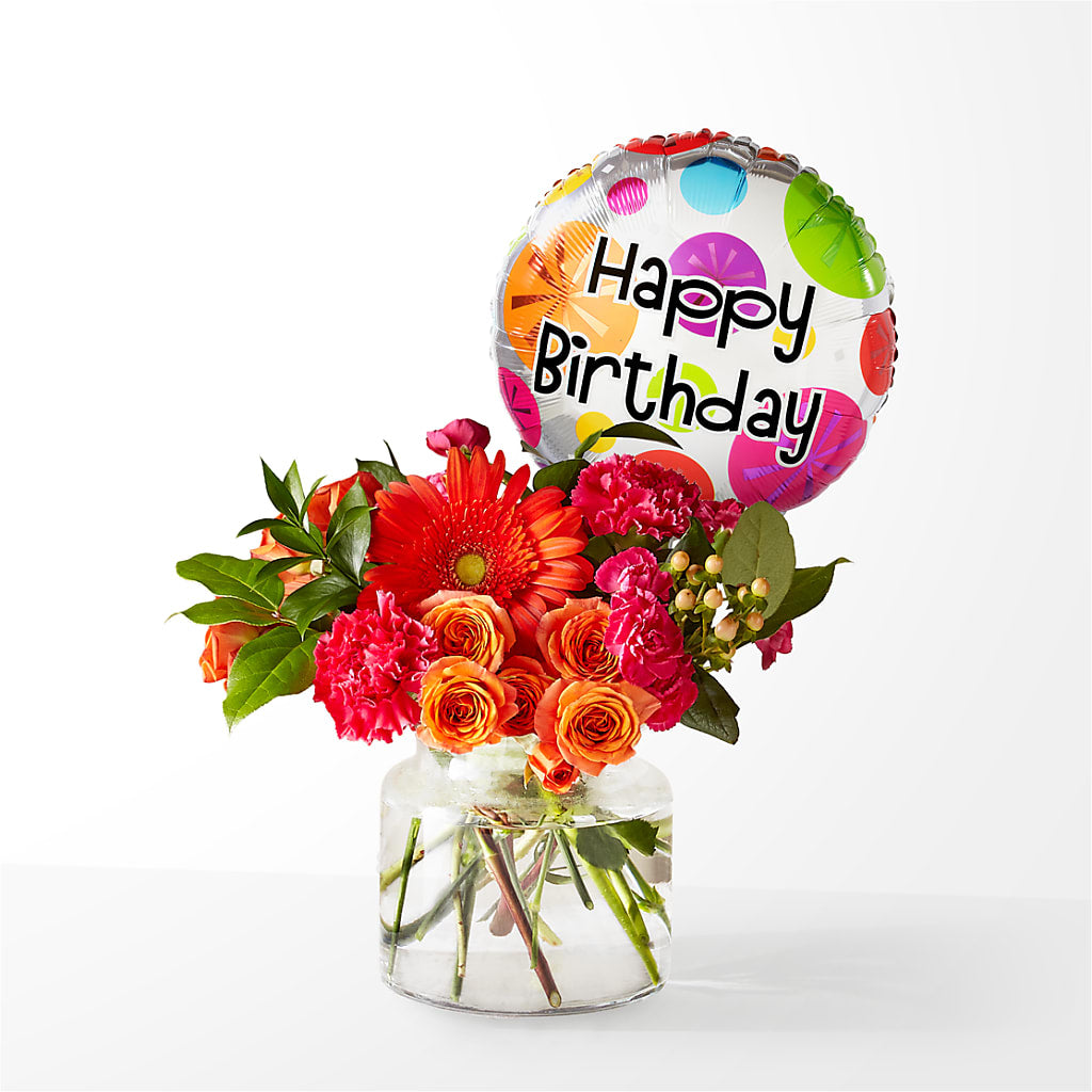 Fiesta Bouquet with Birthday Balloon – AMCS FLOWERS & PERSONAL SERVICES LLC, Chesapeake VA