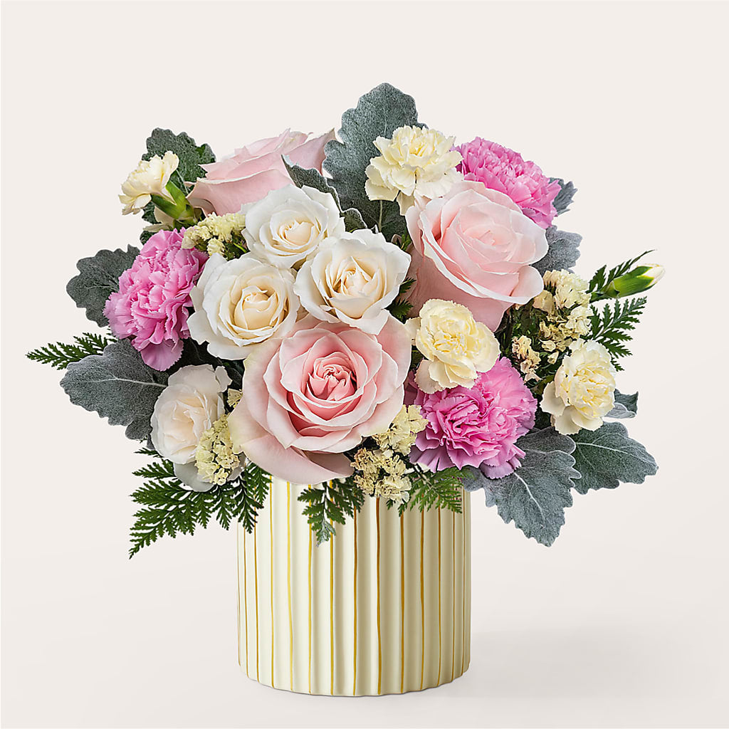 Blissful Moments Bouquet with Ivory Vase – AMCS FLOWERS & PERSONAL SERVICES LLC, Chesapeake VA