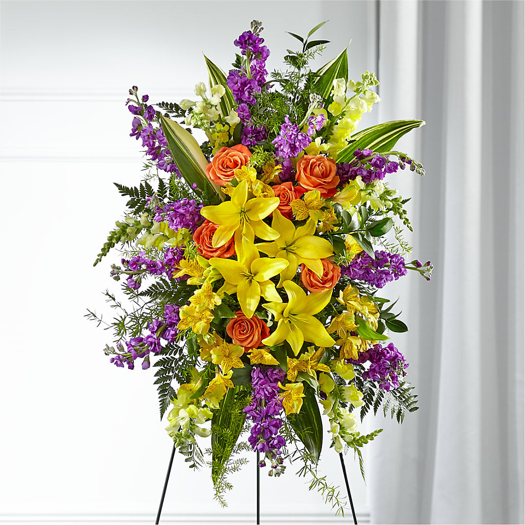 Thoughtful Prayers Standing Spray – AMCS FLOWERS & PERSONAL SERVICES LLC, Chesapeake VA