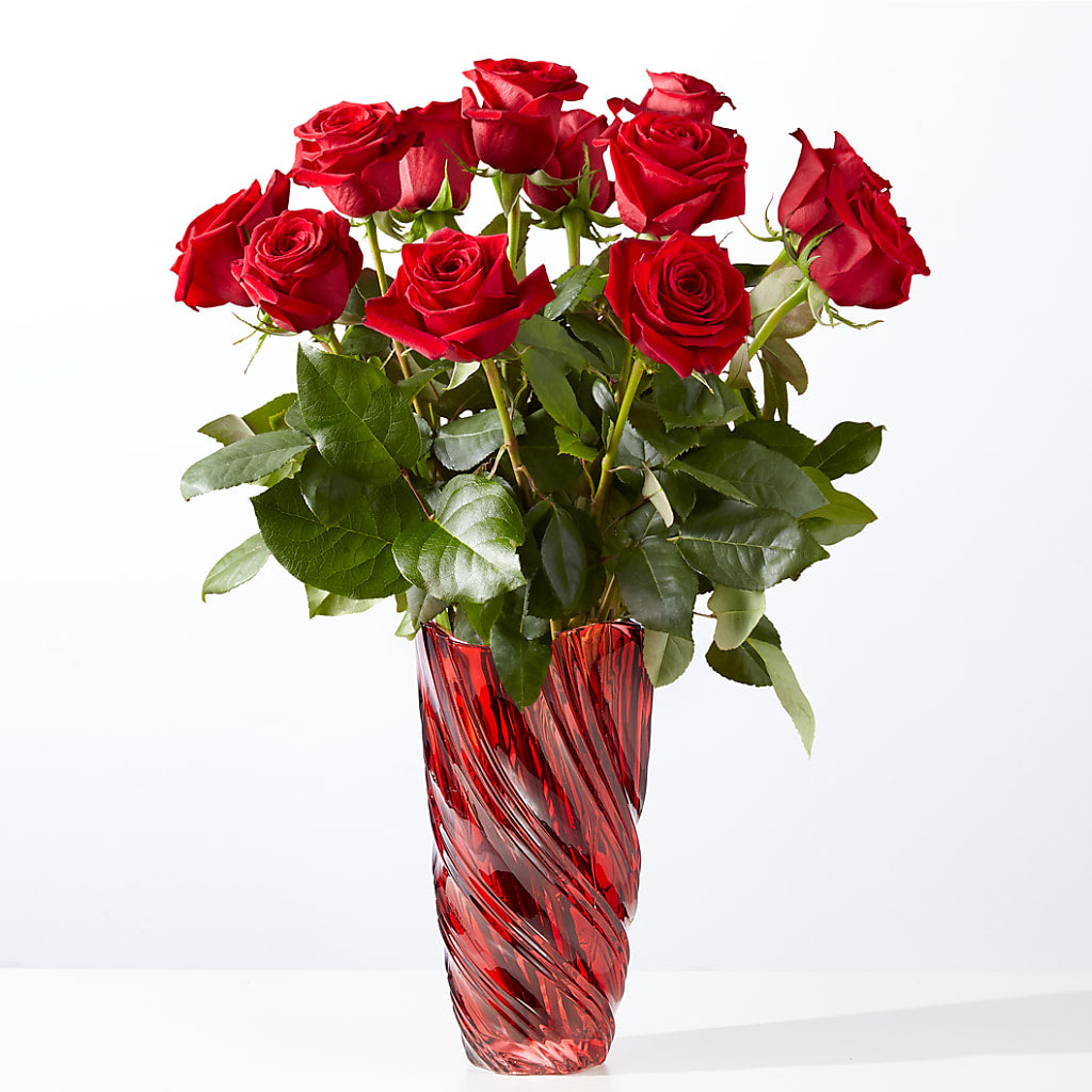 Classic Love Red Rose Bouquet with Luxe Swirl Vase – AMCS FLOWERS & PERSONAL SERVICES LLC, Chesapeake VA