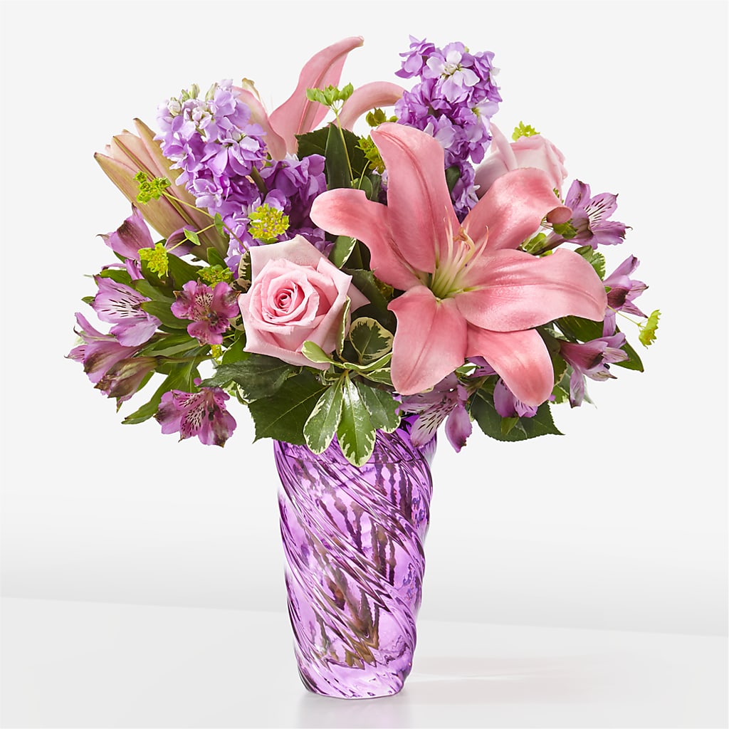 Precious Petals Bouquet with Luxe Swirl Vase – AMCS FLOWERS & PERSONAL SERVICES LLC, Chesapeake VA
