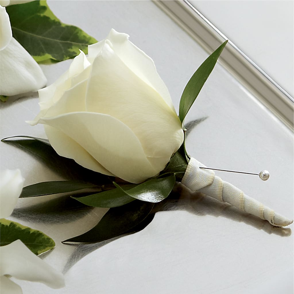 White Rose Boutonniere – AMCS FLOWERS & PERSONAL SERVICES LLC, Chesapeake VA