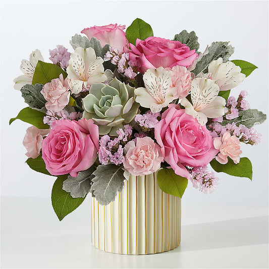 Dusty Rose Bouquet with Ivory Vase – AMCS FLOWERS & PERSONAL SERVICES LLC, Chesapeake VA