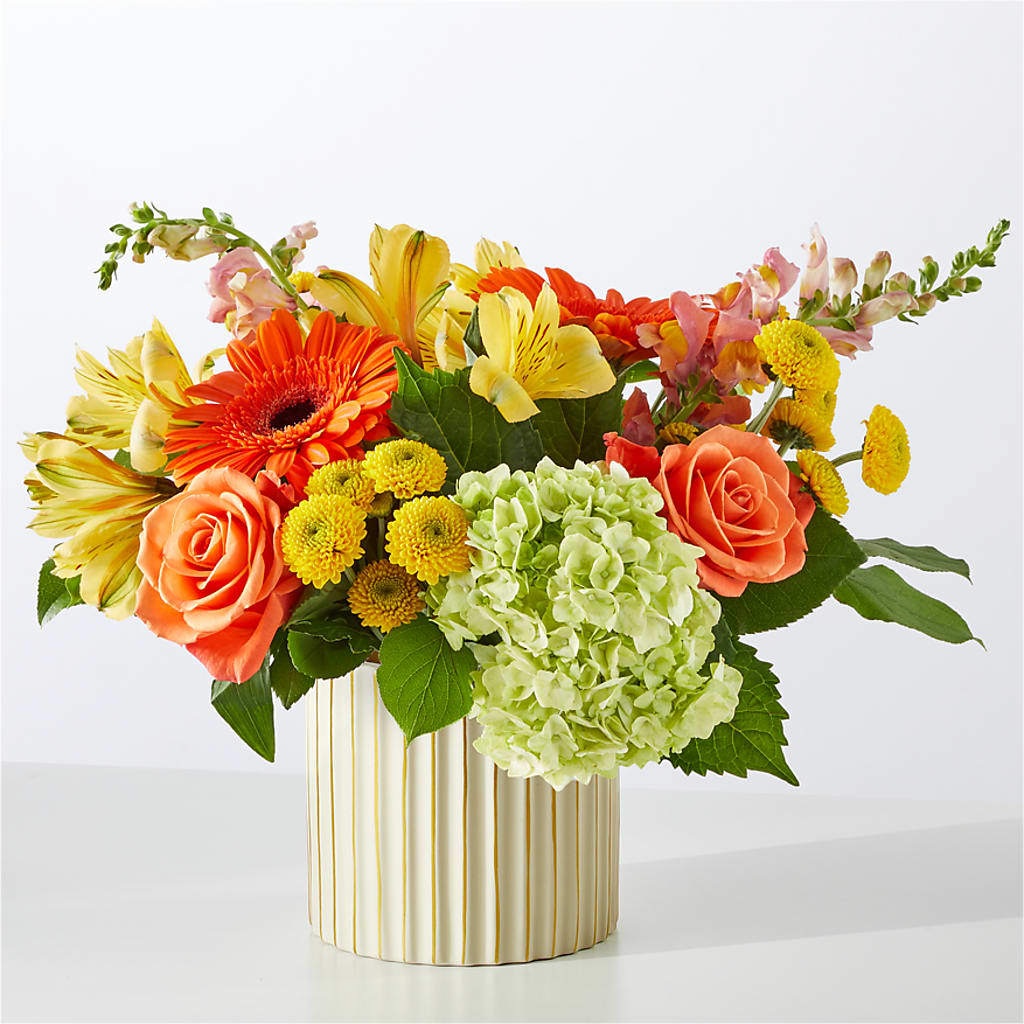 Autumn Sunshine Bouquet with Ivory Vase – AMCS FLOWERS & PERSONAL SERVICES LLC, Chesapeake VA