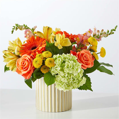 Autumn Sunshine Bouquet with Ivory Vase – AMCS FLOWERS & PERSONAL SERVICES LLC, Chesapeake VA