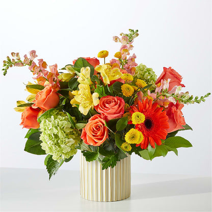 Autumn Sunshine Bouquet with Ivory Vase – AMCS FLOWERS & PERSONAL SERVICES LLC, Chesapeake VA