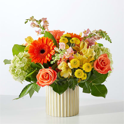 Autumn Sunshine Bouquet with Ivory Vase – AMCS FLOWERS & PERSONAL SERVICES LLC, Chesapeake VA