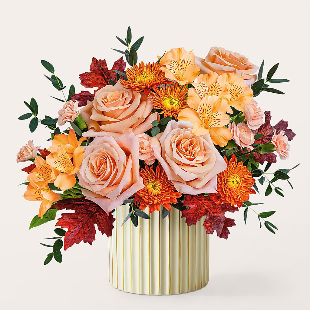 Spiced Latte Bouquet with Ivory Vase – AMCS FLOWERS & PERSONAL SERVICES LLC, Chesapeake VA
