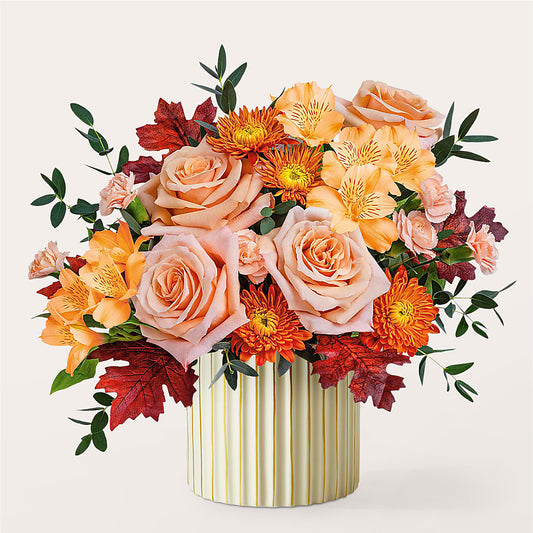 Spiced Latte Bouquet with Ivory Vase – AMCS FLOWERS & PERSONAL SERVICES LLC, Chesapeake VA