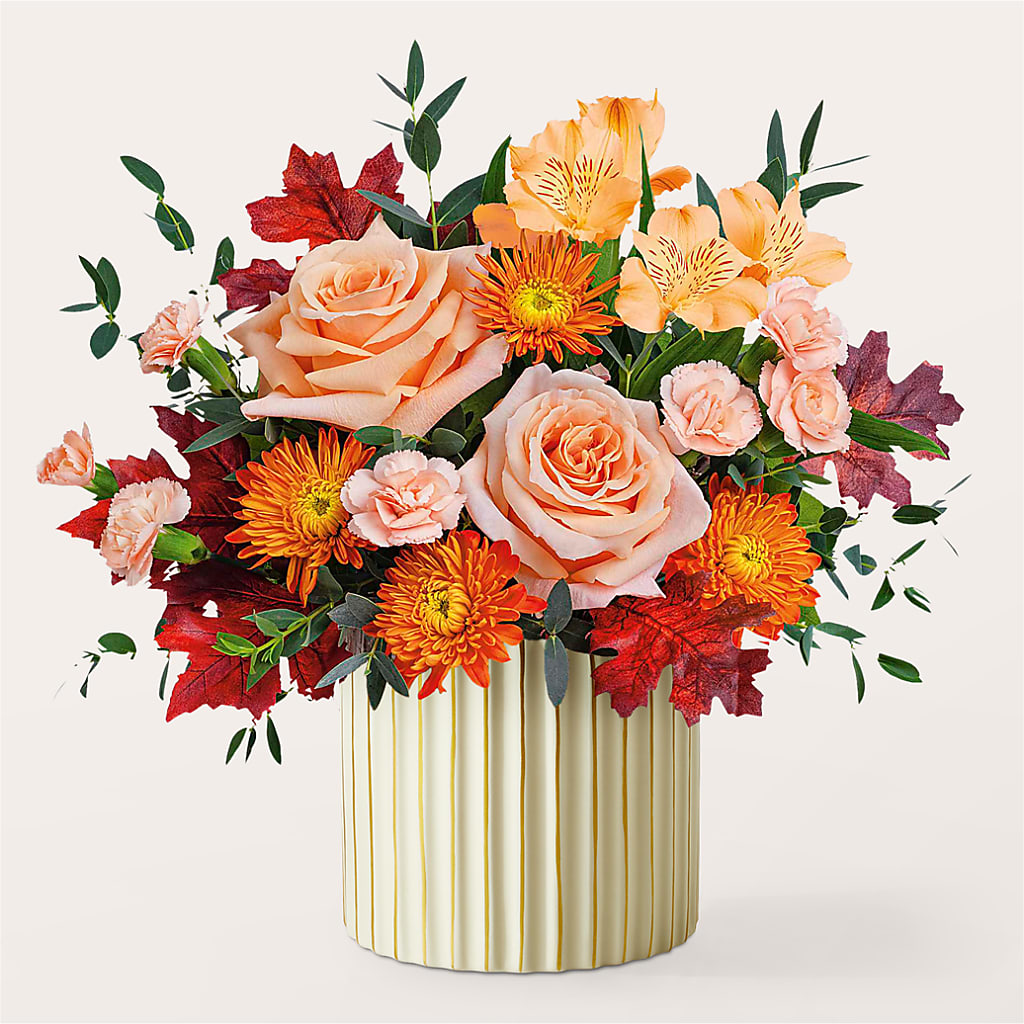Spiced Latte Bouquet with Ivory Vase – AMCS FLOWERS & PERSONAL SERVICES LLC, Chesapeake VA